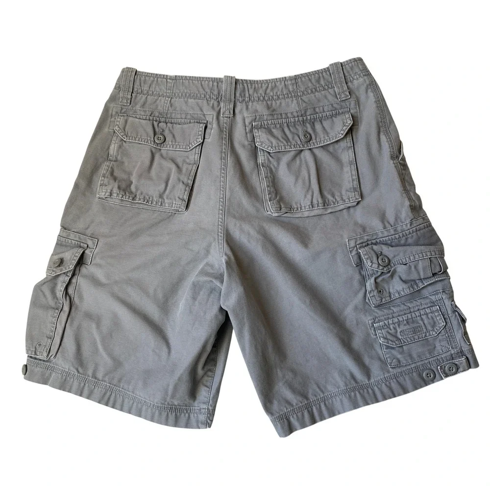 Eddie Bauer Baggy Cargo Shorts Men Size 35 Gray Thick Cotton Utility Outdoor